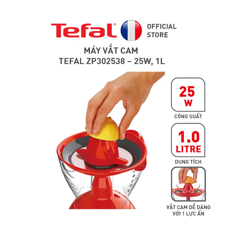 [Mã ELTEFALWL5 giảm 10% đơn 500K] Máy vắt cam Tefal Vitapress ZP302538 - đỏ, 25W, 1L(KSD)