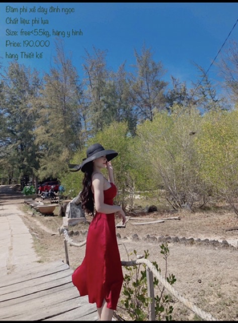 Đầm phi xẻ hai dây đính ngọc kèm mút và kèm quần