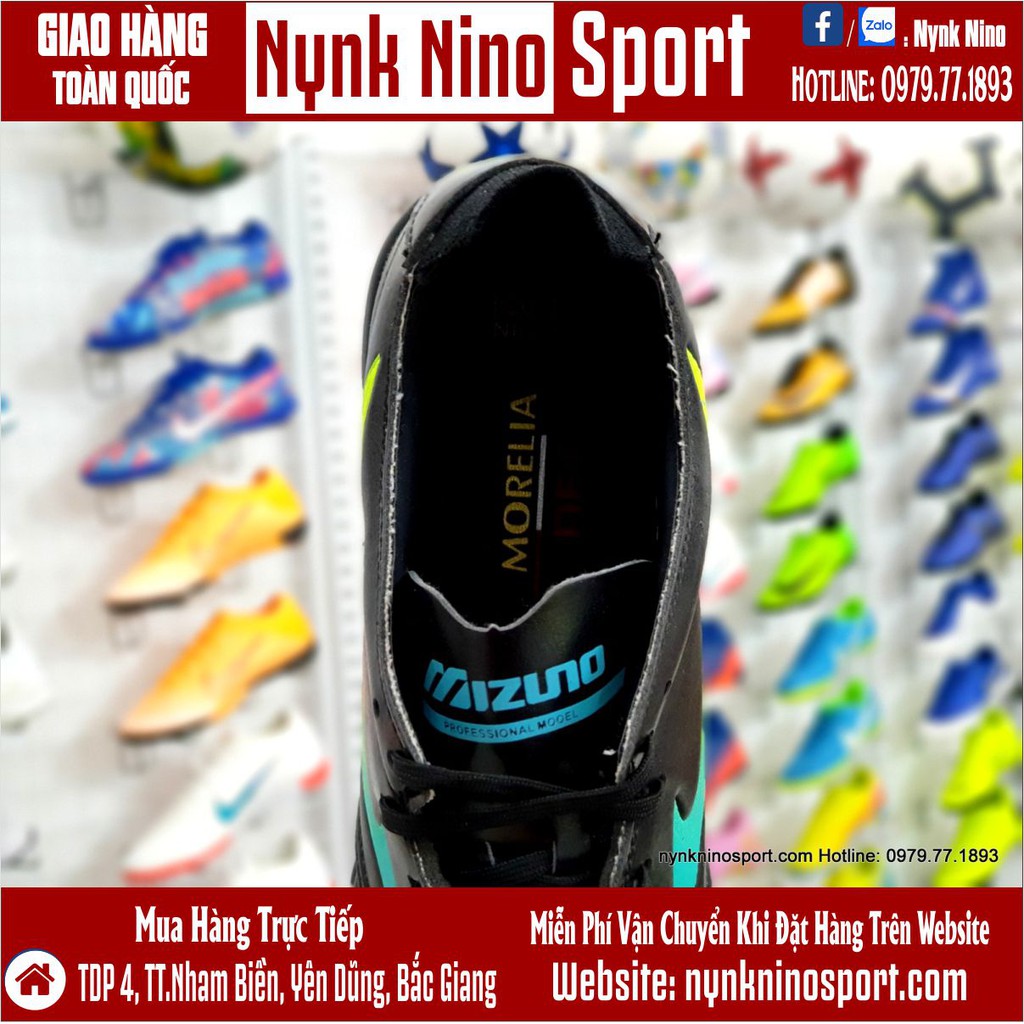 Giày Bóng Đá Mizuno Morelia Neo III Đen Vạch Vàng Xanh TF