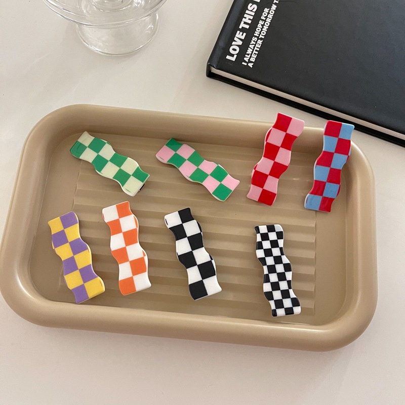 Kẹp tóc họa tiết sọc lưới/gợn sóng nhiều màu sắc tùy chọn thời trang cho nữ