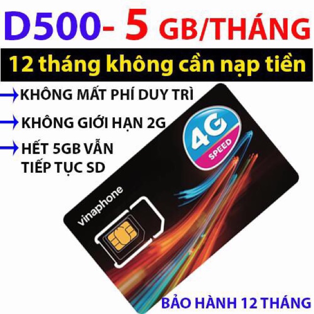 Sim 4G Vinaphone D500 một năm data không mất tiền