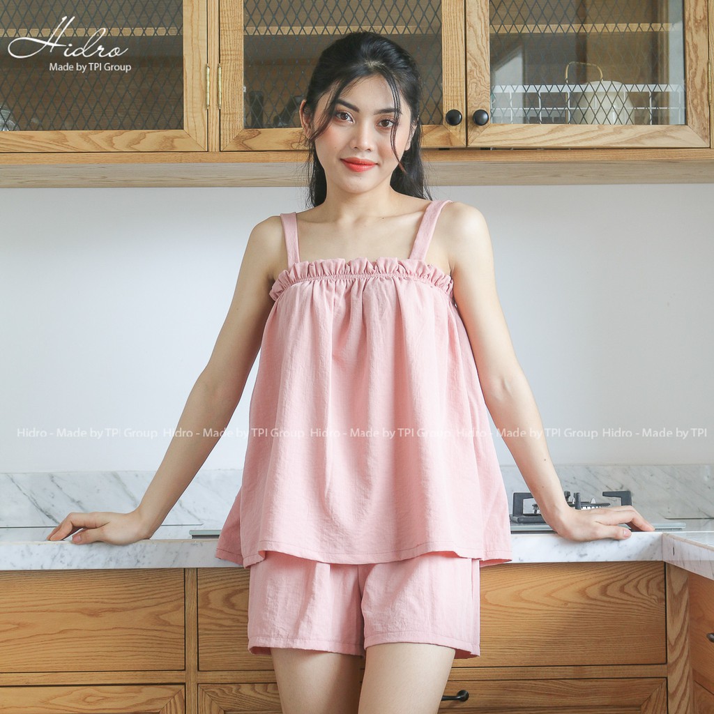 Bộ mặc nhà nữ 2 dây chất đũi mềm mát | BigBuy360 - bigbuy360.vn