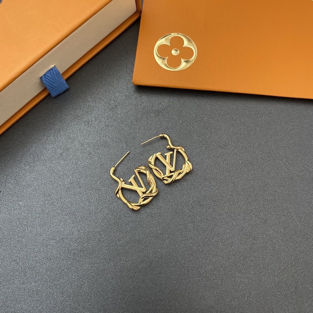 Bông tai Louis Vuitton mạ bạc S925 thiết kế đơn giản phong cách Hàn Quốc cho nữ