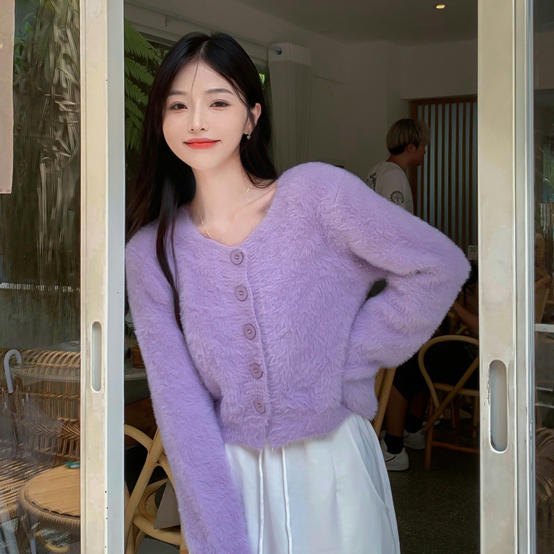 Áo cardigan croptop len lông mềm mại ngọt ngào xu hướng thời trang 2021