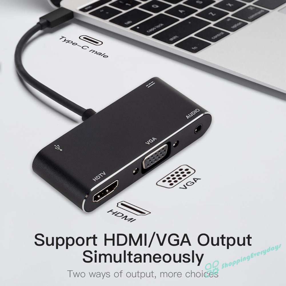 SV Bộ Chuyển Đổi 5 Trong 1 Usb Type-C Hub 4k Hdmi Vga 3.5mm Audio Usb3.0 Pd