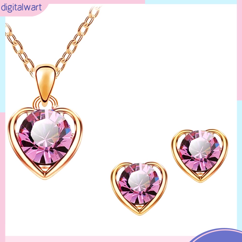 Set Trang Sức Vòng Cổ Và Khuyên Tai Mặt Trái Tim Phối Đá Thời Trang Cho Nữ