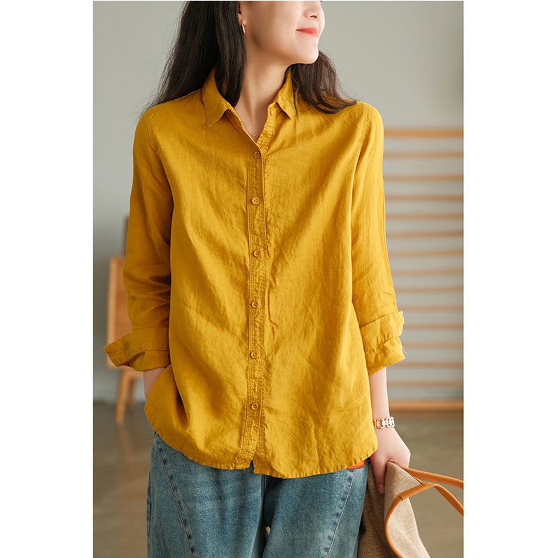 Áo Sơ Mi Cotton Trơn Màu Dáng Rộng Phong Cách Hàn Quốc Thời Trang Mùa Xuân 2022 Mới Cho Nữ