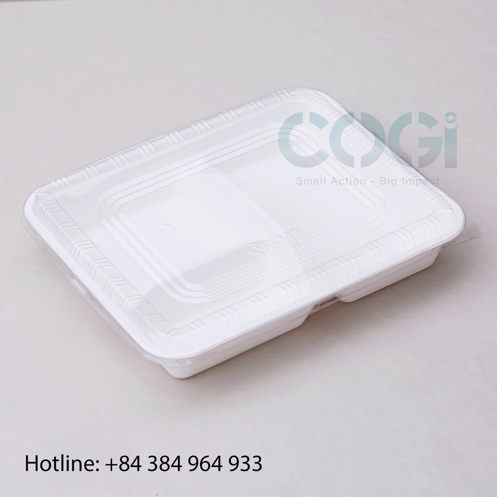 COMBO 50 HỘP CƠM BÃ MÍA 3 NGĂN 800ML - NẮP NHỰA/ 50 PCS TRIPLE COMPONENT BAGASSE LUNCH BOX 800ML WITH PLASTIC LID