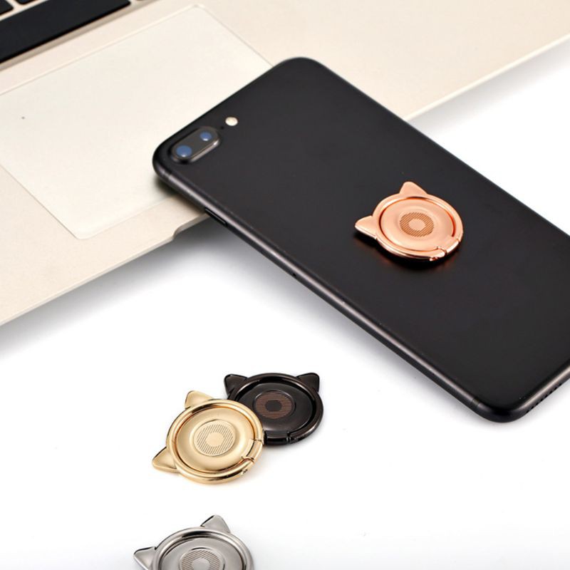 ✿CRE✿ Metal Cat Ear Ring Holder 360 Degree Rotary Smartphone Finger Ring Stand for Samsung iPhone Xiaomi Cellphones