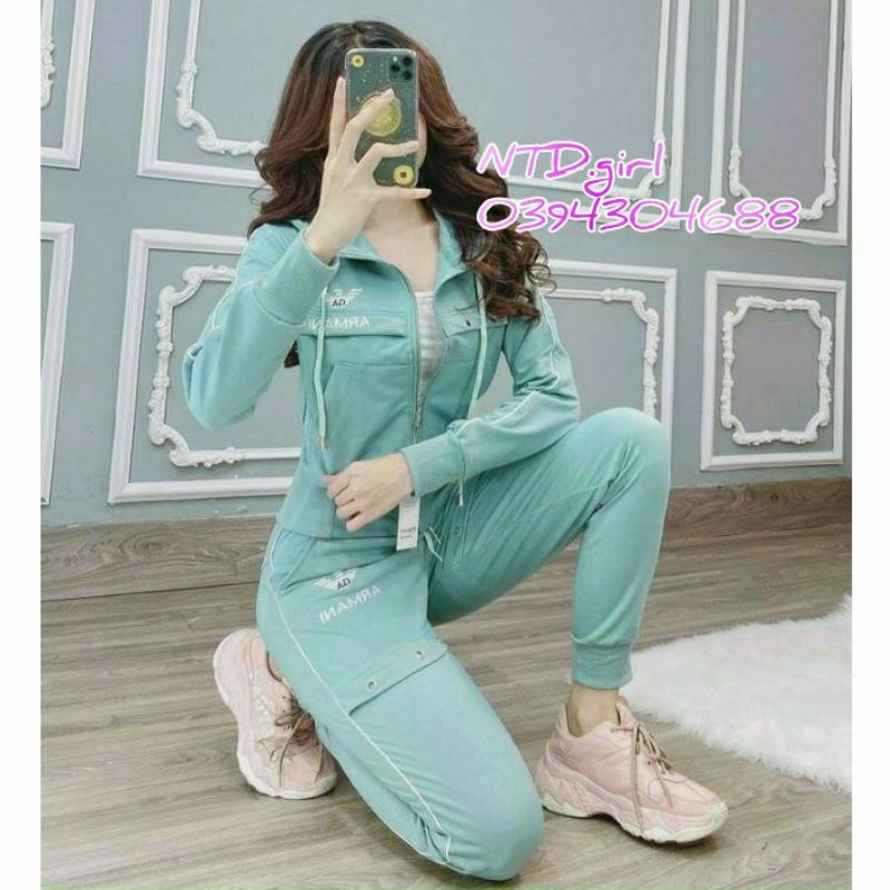 Set bộ thun nữ có nón, bộ quần áo thể thao năng động, sét đồ thu đông - HTR