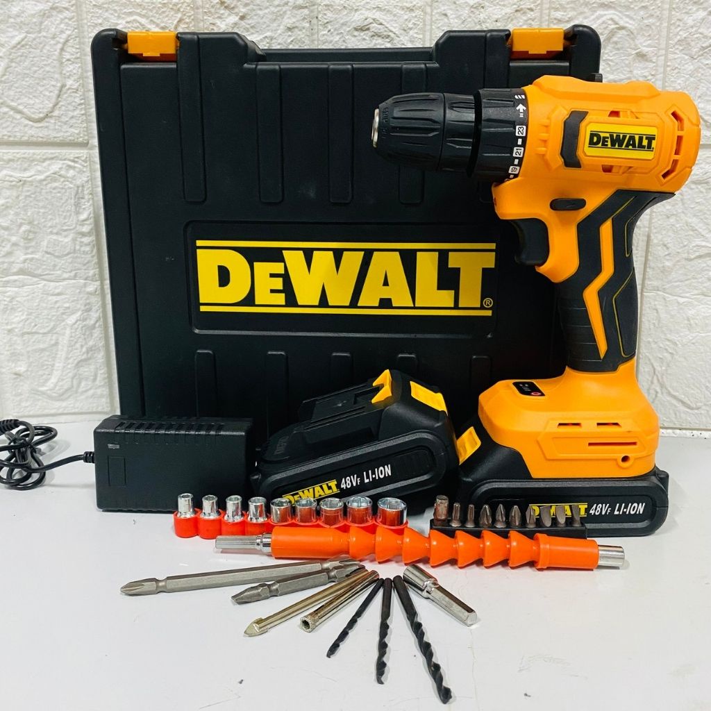 Máy khoan pin Dewalt 48Vf KHÔNG CHỔI THAN TẶNG KÈM PHỤ KIỆN