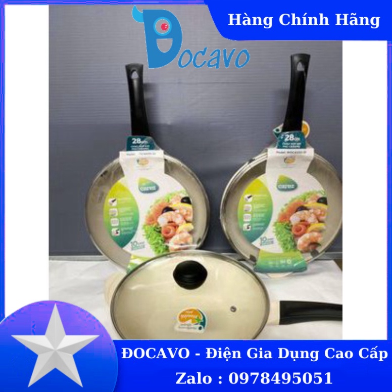 CHẢO RÁN XÀO CHỐNG DÍNH CAREZ WOC453DI-28 hợp kim đúc khối màu kem, 2 đáy từ, phủ Ceramic cao cấp Đocavo