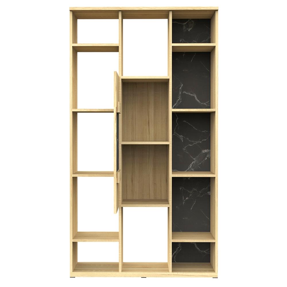 HomeBase FURDINI Kệ gỗ ép có 2 tông màu POSH Thái Lan W90xH160xD30cm màu đá cẩm thạch đen/vân gỗ