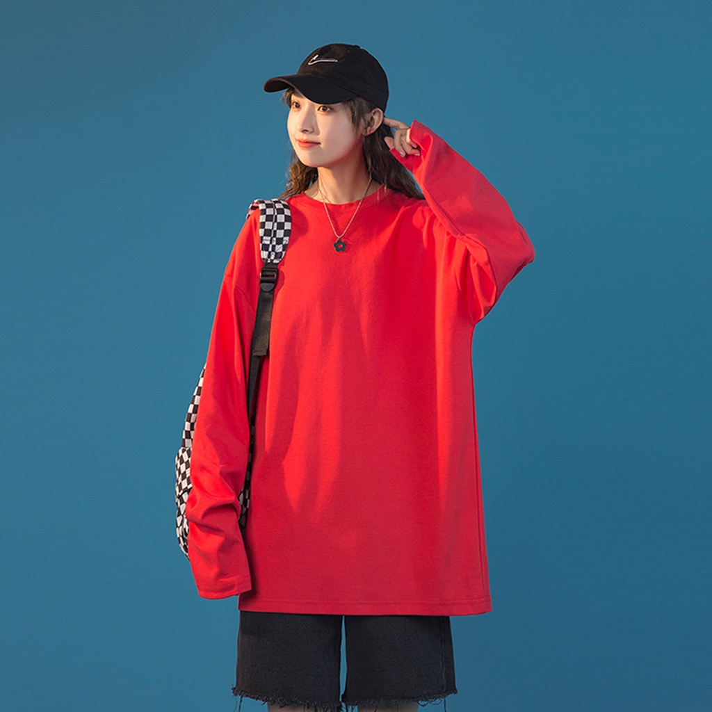 Áo thun dài tay trơn  MÀU ĐỎ  phông Unisex nam nữ tee oversize form rộng pull Ulzzang Streetwear Hàn Quốc vải mềm
