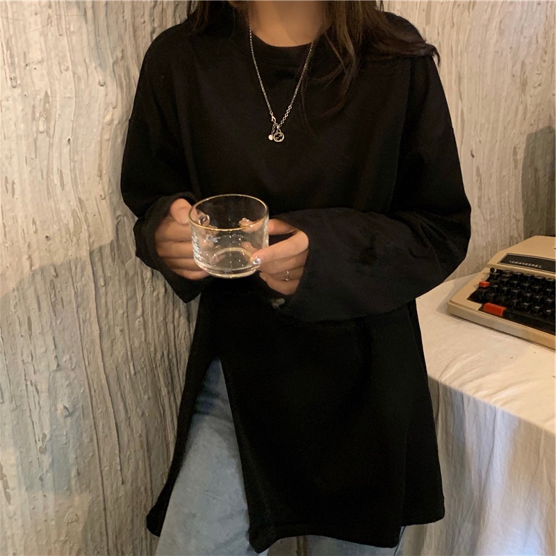 NRVP Áo thun tay dài cổ tròn phong cách thời trang Hàn Quốc 2021