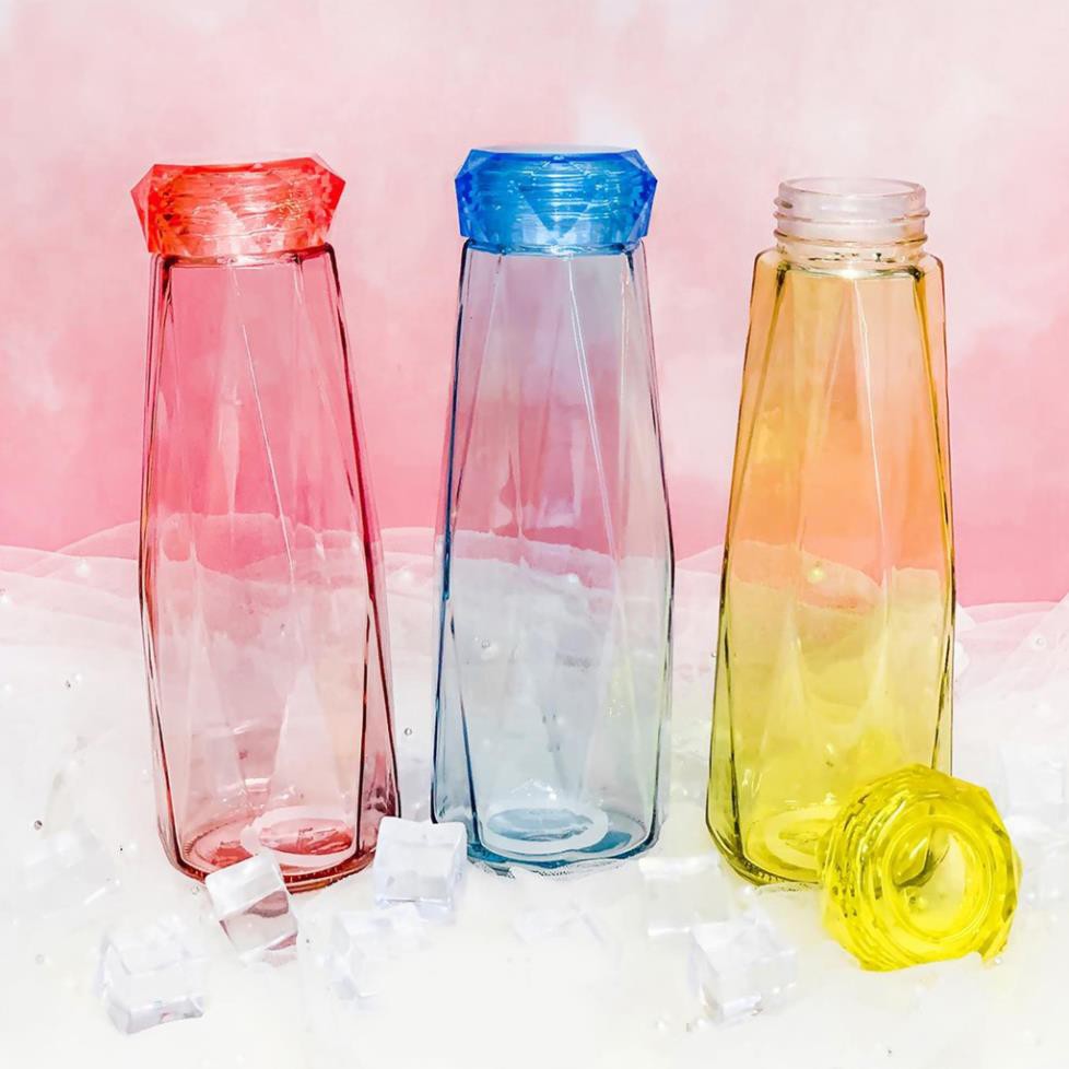 Bình Đựng Nước Thủy Tinh Màu, Dáng Kim Cương Diamond Cao Cấp, Dung Tích 500ml, Siêu Đẹp, Siêu Tiện Dụng - BX