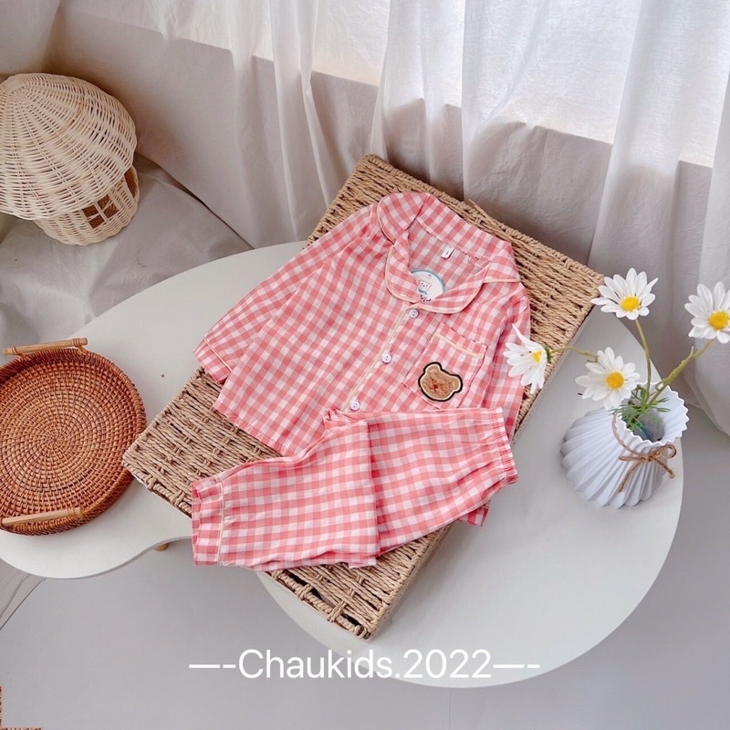 Pijama cho bé trai bé gái tay dài quần dài hoạ tiết sọc caro siêu xinh