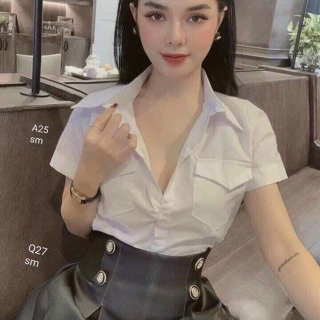 ÁO SƠMI NỮ TAY NGẮN 2 TÚI