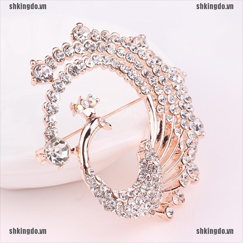 Ghim cài áo hình chim công đính đá pha lê