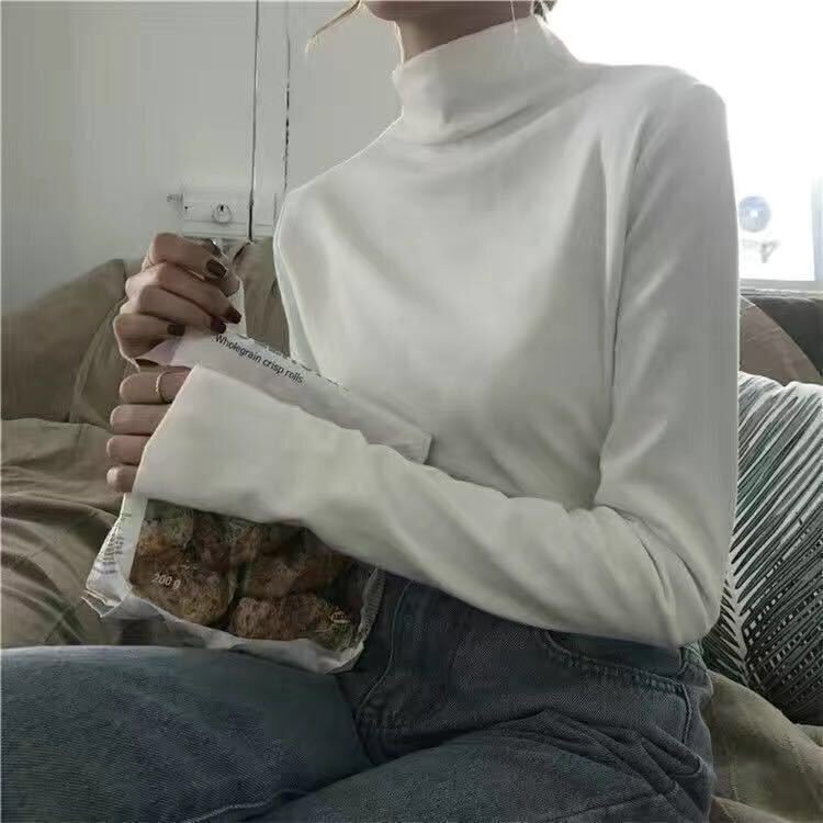 Áo thun nữ tay dài cổ cao phong cách thời trang thu đông Hàn Quốc | BigBuy360 - bigbuy360.vn