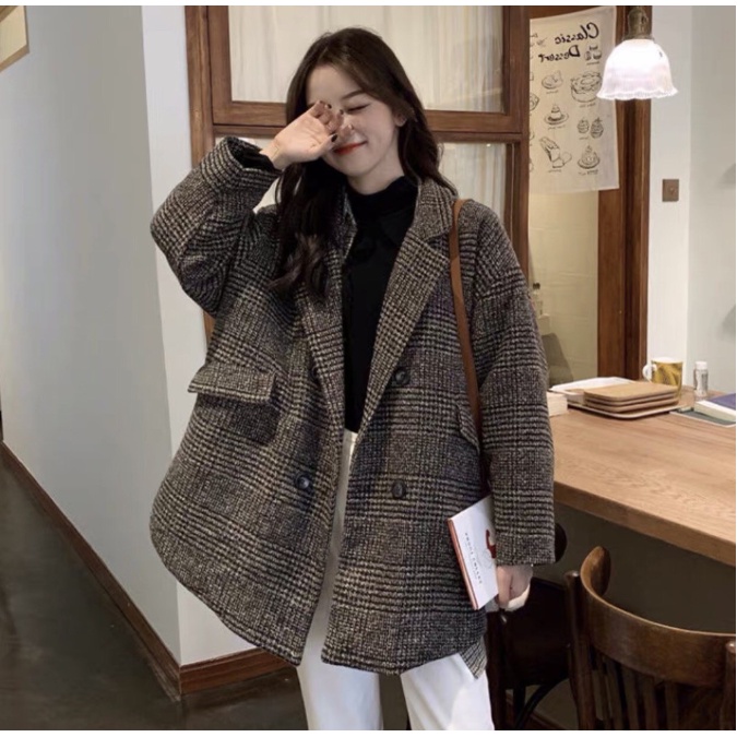 Áo Dạ Kẻ Form Rộng 4 Cúc Phong Cách Hàn Quốc Mã 2 Màu Siêu Xinh Thu Đông 2021 C. Novembre AK04 | BigBuy360 - bigbuy360.vn