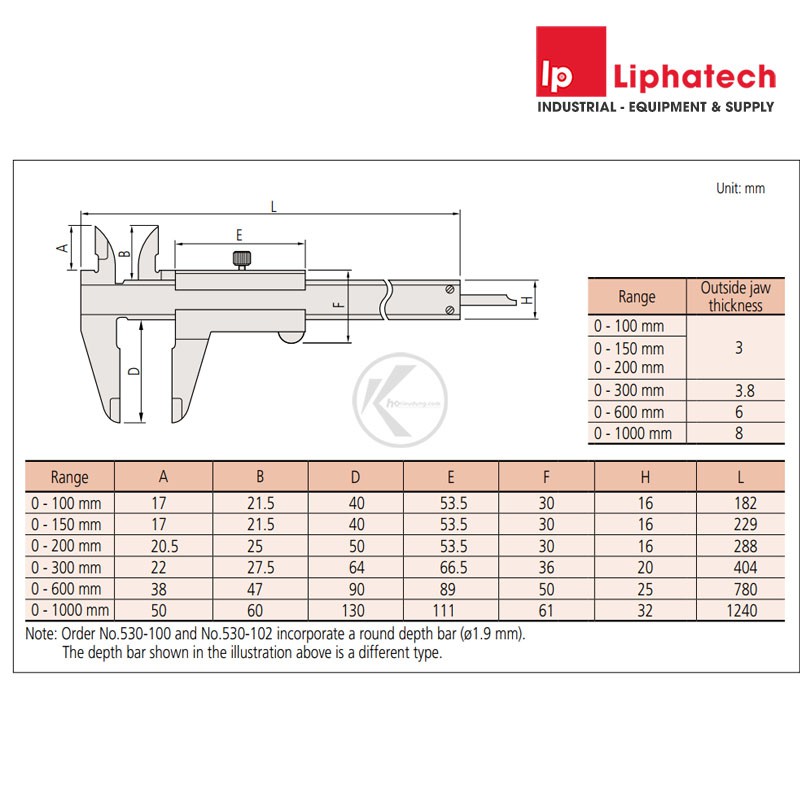 Thước cặp cơ khí Mitutoyo 530-312 (0-150mm/0.02mm) Chính hãng tại Kho LiphaTech