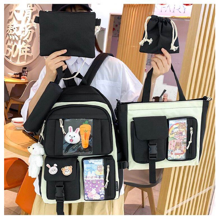 Balo set 4 Món Nam Nữ Basic ComBo 4 Món Hàn Quốc Dễ Thương, Balo Nữ Đi Học Thời Trang Nhiều Ngăn