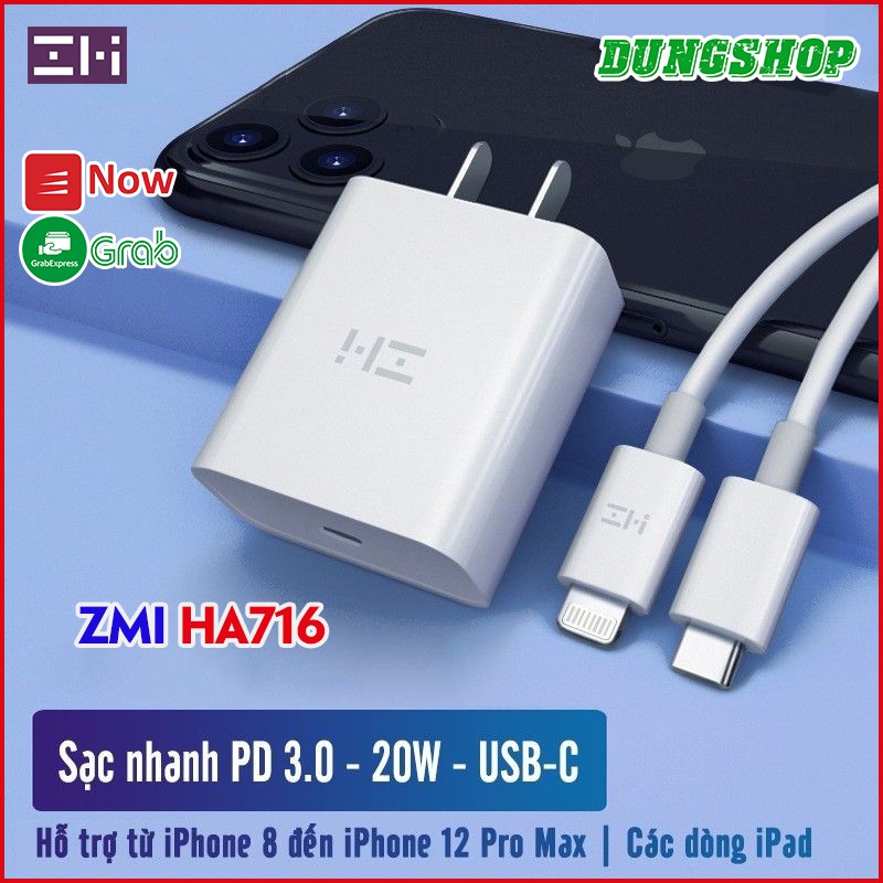 Củ sạc nhanh PD 20W ZMI HA716 hoặc Củ 33W ZMI HA715 - SẠC PD CHO iPhone 12/11/8,...