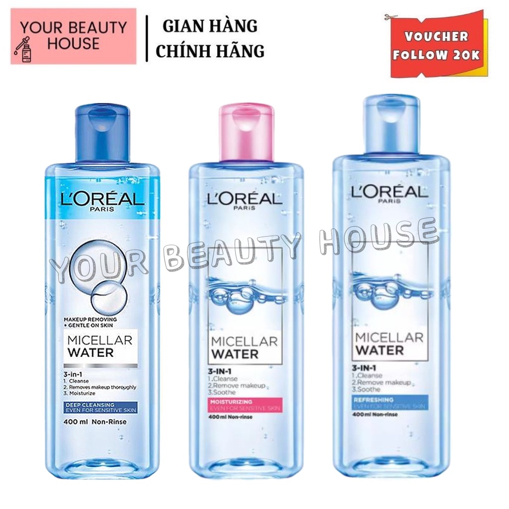 [L'Oreal] Nước Tẩy Trang Paris 3in1 Micellar Water 400ml | BigBuy360 - bigbuy360.vn