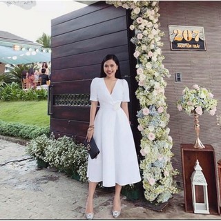Đầm dự tiệc trắng đỏ nude hồng