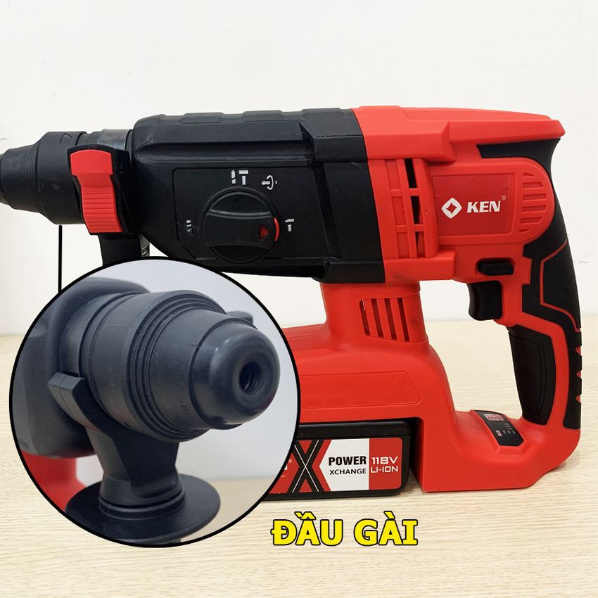 [ GIÁ RẺ ] Máy Khoan Đục Bê Tông Ken 118V, Không Chổi Than 2 Pin+Tặng 5 Mũi Khoan Đục