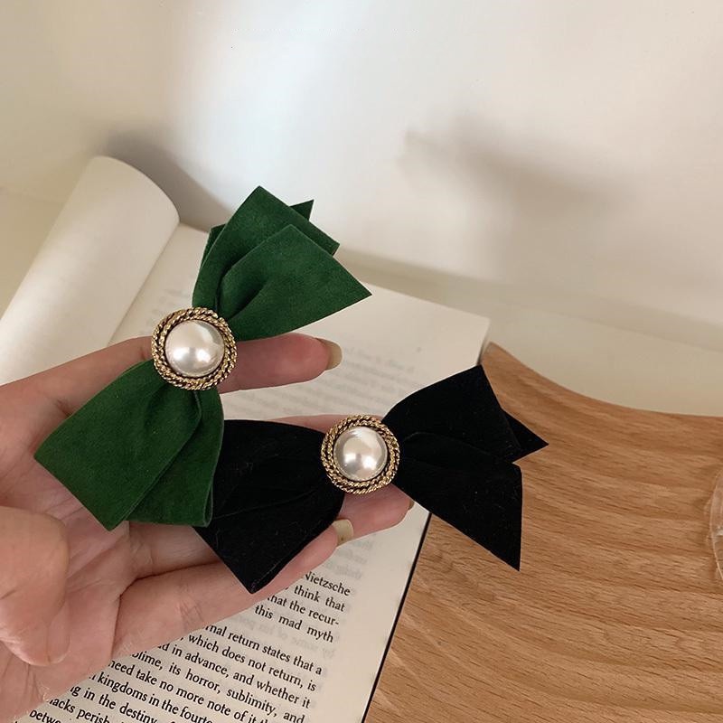 Kẹp tóc nơ đính ngọc trai giả thanh lịch thời trang