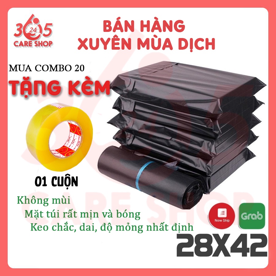 COMBO 25 Túi Đóng Hàng, Túi Đóng Hàng Niêm Phong CARESHOP365 tự dính Size 28x42cm, Đóng Gói Áo Khoác, Balo - CT25