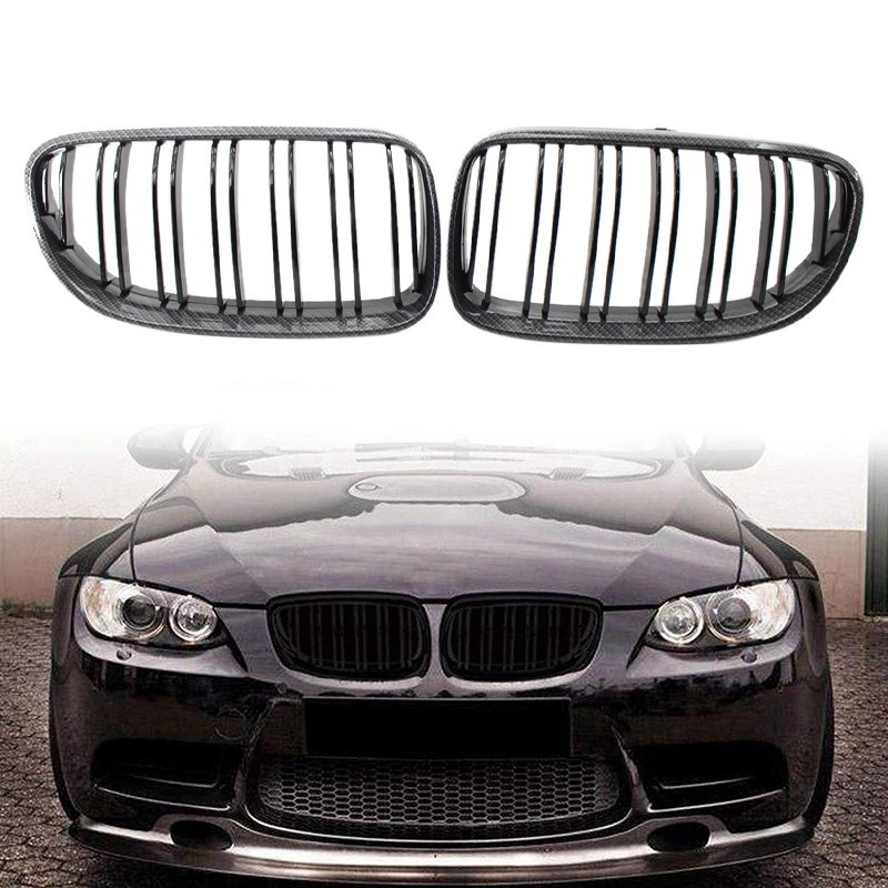 Front Kidney Grille Glossy Black Carbon Fiber Double Line Grill for BMW E92 E93 3 Series Coupe/Convertible 2010-2013