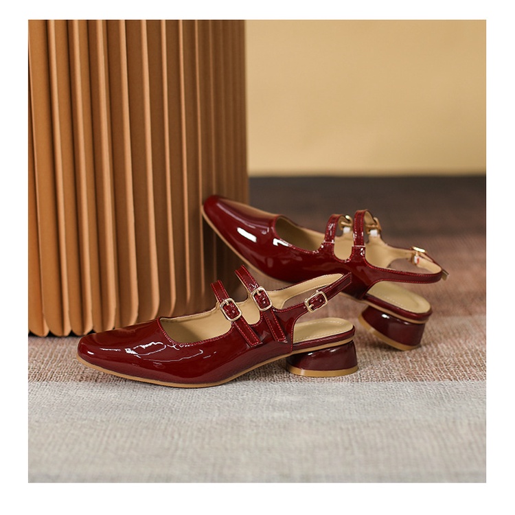 Xăng Đan Cao Gót Mũi Vuông Cài Khóa Kiểu Retro Pháp Cá Tính