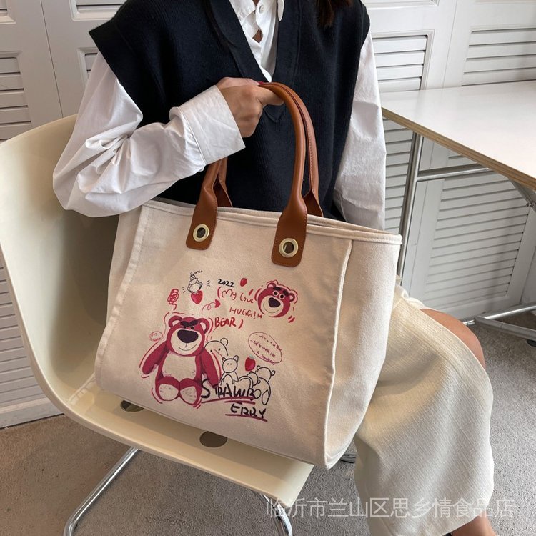 Túi Tote Vải Canvas Kích Thước Lớn Phong Cách Hàn Quốc Mới 2022