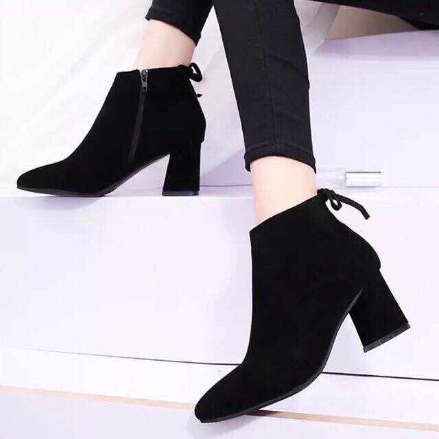 FREE SHIP boot nữ cổ thấp da lộn 5p kéo khóa ngang cực đẹp | BigBuy360 - bigbuy360.vn