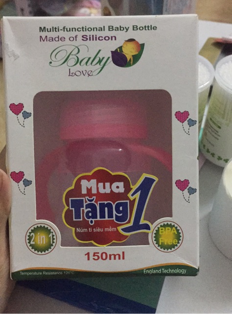 Bình sữa silicone Baby Love 150ml kèm thìa ăn dặm và van chống sặc cho bé( tặng thêm 1 núm ti mềm)