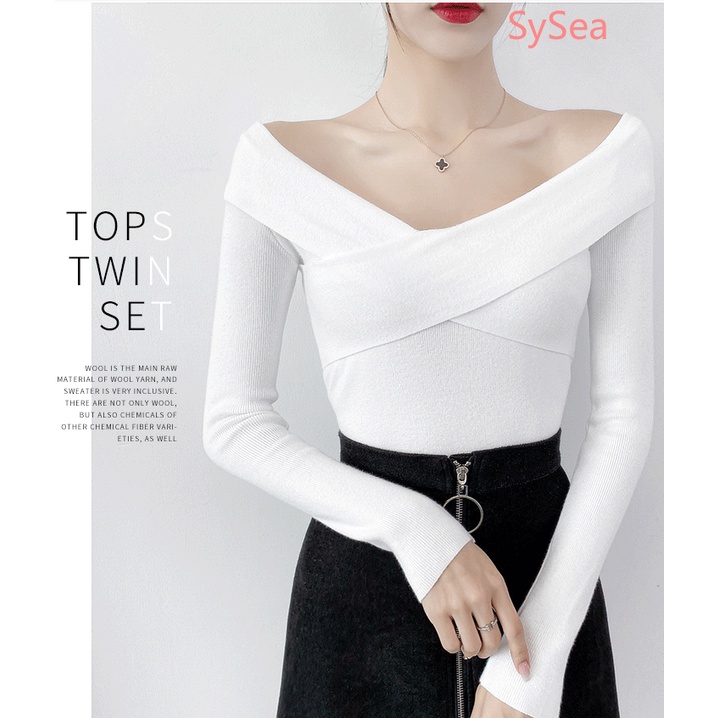 Áo Croptop Dệt Kim Cổ Chữ V Màu Sắc Đơn Giản Quyến Rũ Cho Nữ