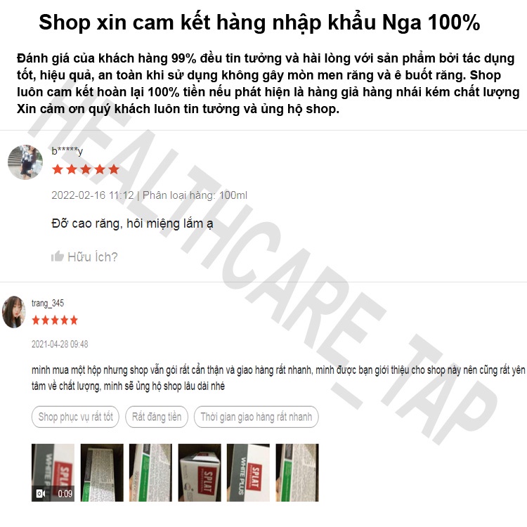 Kem Đánh Răng Trắng Răng Splat White Plus CHÍNH HÃNG NGA - Làm Trắng Răng Tự Nhiên Dành Cho Người Uống Trà, Cafe