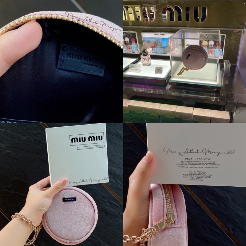 [ Gift Hãng 100% ] Bóp Cầm Tay Miu Miu Circular Velvet Wristlet Pink Pouch