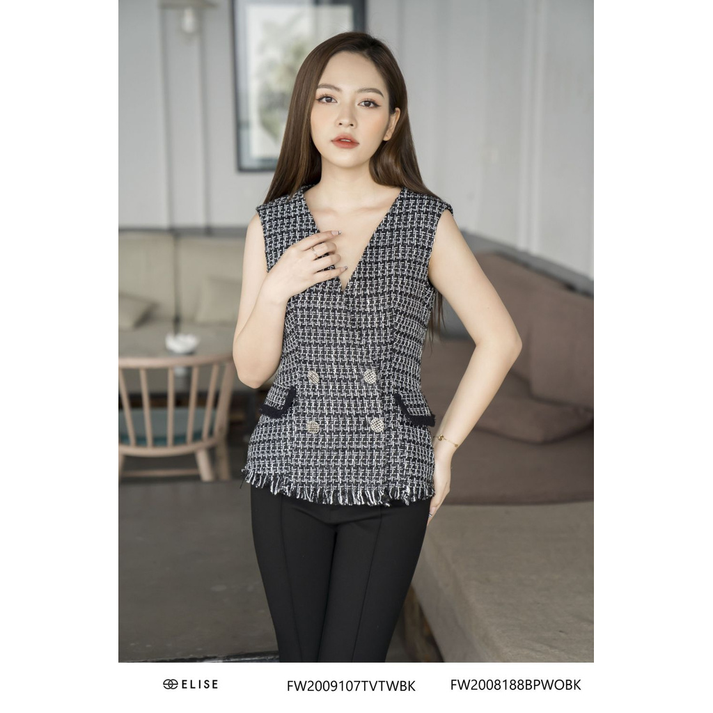 Áo ghi lê dạ đen kẻ rua gấu Elise | BigBuy360 - bigbuy360.vn