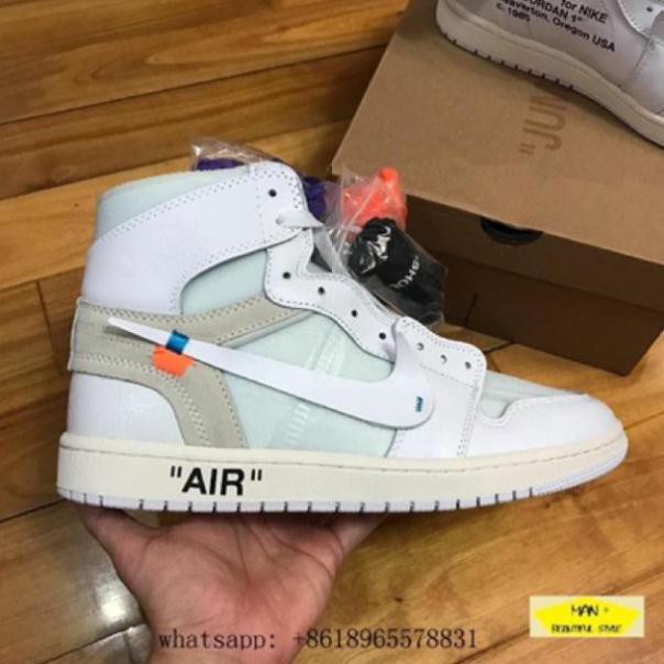 ( Sales 11-11) (Full box) Giày thể thao cổ cao AIR JORDAN 1 off white trắng | Full box nhé | < . . * Du ri