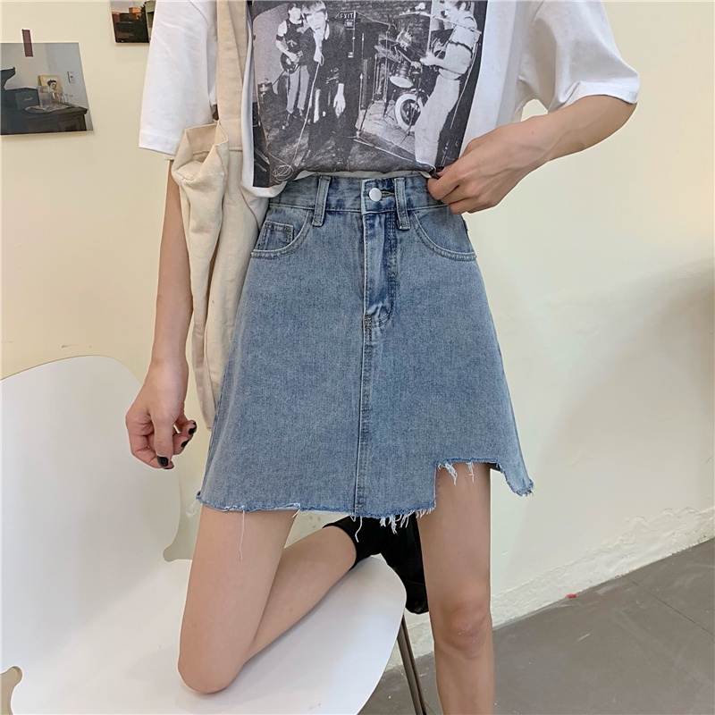 Chân váy jean SUXI dáng chữ A lưng cao phong cách cổ điển thời trang dành cho nữ