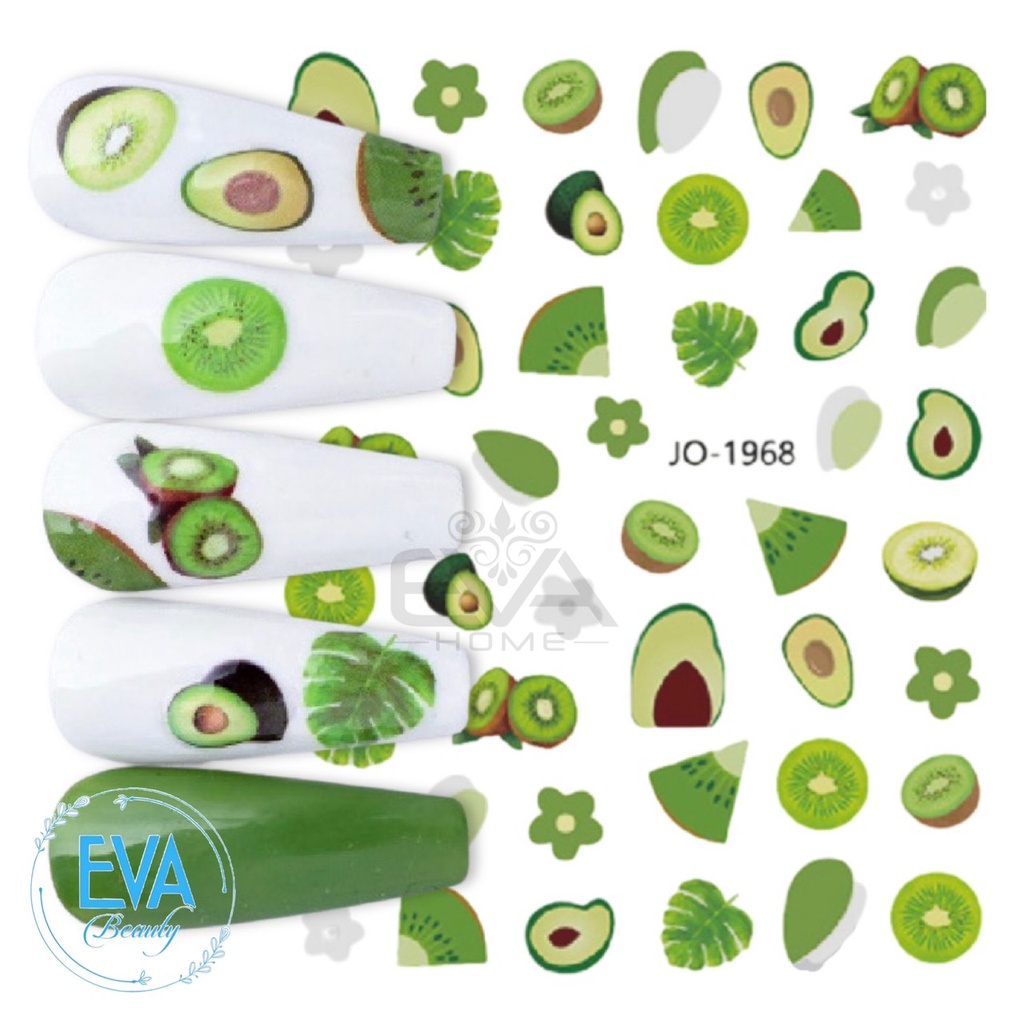 STICKER Decal Dán Móng Chống Nước Joyful Nails  Hoạ Tiết Tone Màu Lá Cây Trái Bơ Kiwi & Avocado Nail Art Sticker JO1968