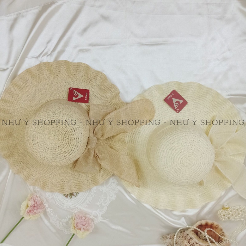 Nón cói mũ cói đi biển cho nữ gợn sóng vành to phối nơ đẹp  -Q12-vành to gợn sóng 4 màu