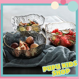 Bát thuỷ tinh viền vàng trong suốt cách điệu dùng làm bát tô salad, hoa quả trộn cực xinh
