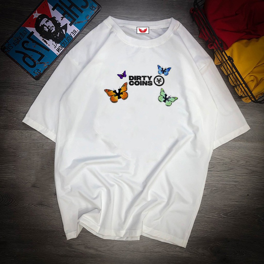 Áo Thun Nam Nữ Cotton Tay Lỡ In Nhiệt  Freesize Dưới 75kg - Bướm Dirty Coins ATIN29