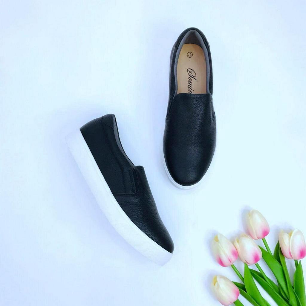 [shop giay minh thu]Slipon da thật độn đế 4cm MT731