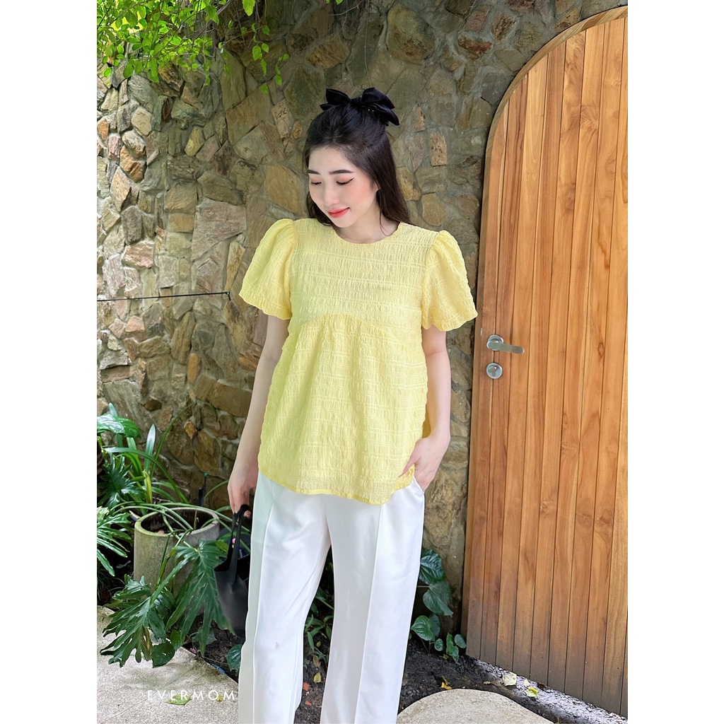 EVERMOM | Áo bầu babydoll vải xốp Hàn tay phồng